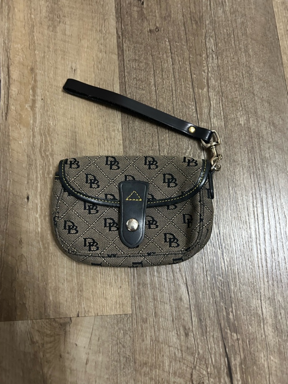 Dooney & Bourke Brown Monogram Wristlet with Black Trim